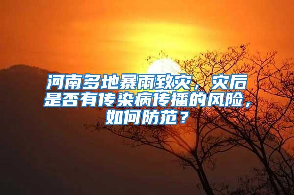 河南多地暴雨致災，災后是否有傳染病傳播的風險，如何防范？